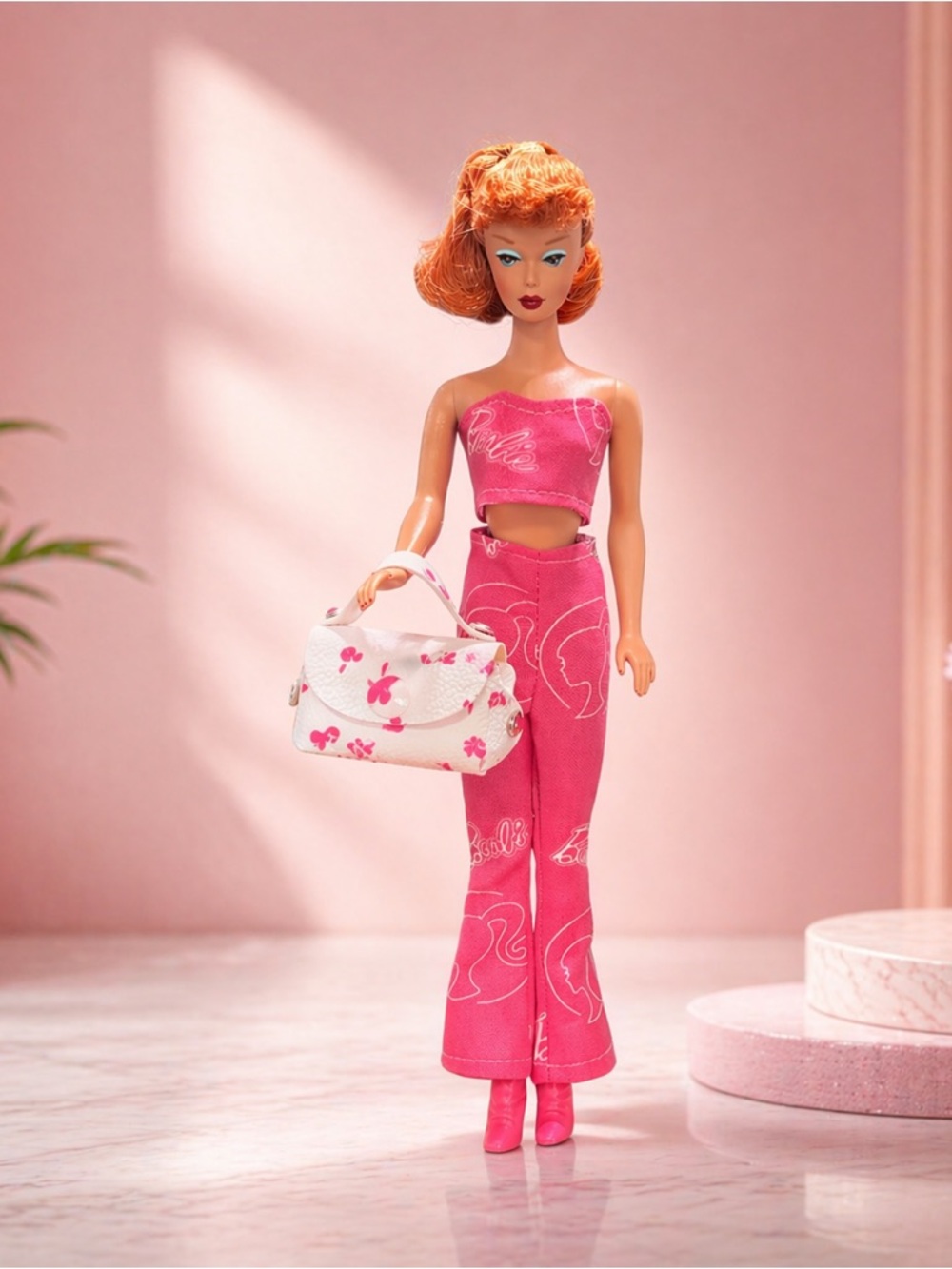 Barbie Pink Fabric Two-Piece Outfit with White Floral Bag-Doll not included